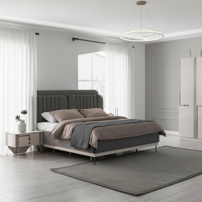 Grijze tweepersoonsbed moderne slaapkamer meubels luxe bedden houten frame