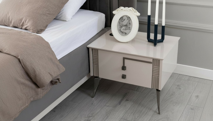 Beige nachtkastje slaapkamer houten meubels houten console luxe nachtkastjes.