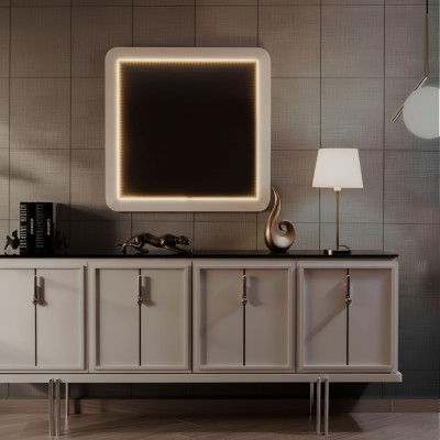 Modern eetkamer set Bruine dressoir Vierkante spiegel 2-delige set