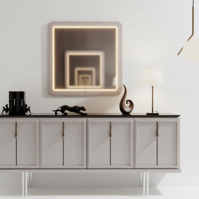 Modern eetkamer set Bruine dressoir Vierkante spiegel 2-delige set