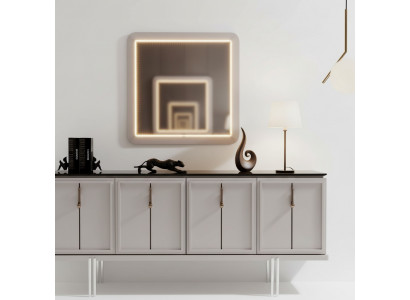 Modern eetkamer set Bruine dressoir Vierkante spiegel 2-delige set