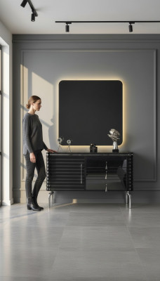 Zwarte slaapkamerset ontwerper commode met LED-spiegelset