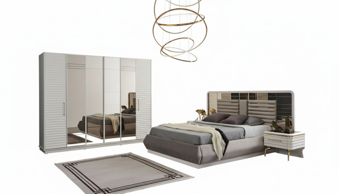 Modern tweepersoonsbed 2x nachtkastjes kledingkast slaapkamer set 4-delig