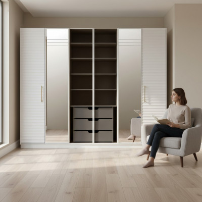 Ontwerpgarderobe met spiegel, slaapkamer luxe meubel kast.