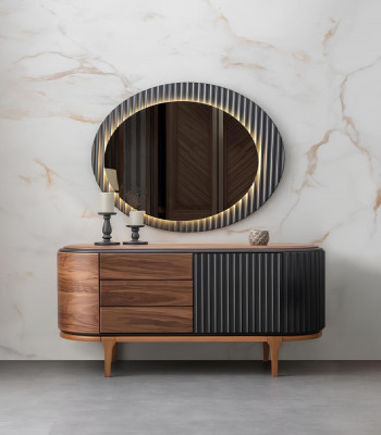 Moderne Grijze Slaapkamer Set Stoffen Bed Houten Nachtkastjes Commode