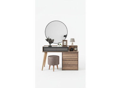 Bruine houten kaptafel met ronde spiegel, ontwerpersslaapkamer 2-delige setconsole.