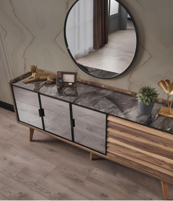 Complete bruine eetkamerset eettafel 4 stoelen dressoir 7-delig