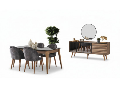Complete bruine eetkamerset eettafel 4 stoelen dressoir 7-delig