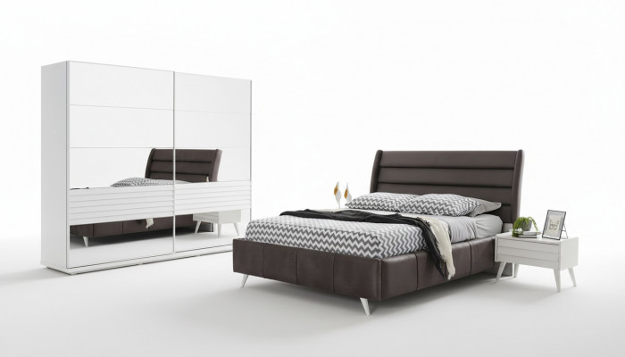Slaapkamermeubelen Glazen kast Designer tweepersoonsbed Houten nachtkastjes 4-delig