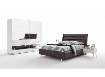 Slaapkamermeubelen Glazen kast Designer tweepersoonsbed Houten nachtkastjes 4-delig