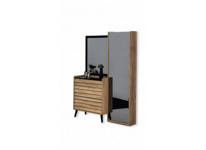 Bruine hoge ladekast met spiegel Designer slaapkamer console 2-delige set