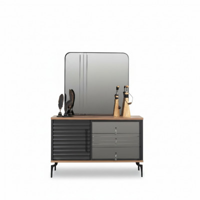 Stijlvolle bruine commode rechthoekige spiegel elegant slaapkamer set.
