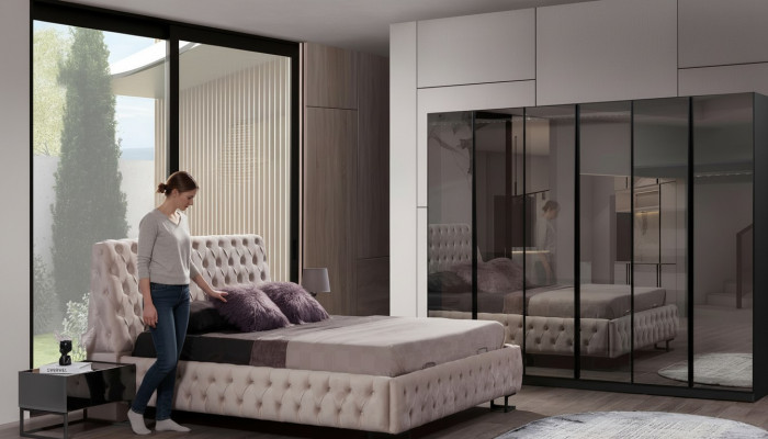 Luxe slaapkamerset designer meubels luxe bed houten kledingkast