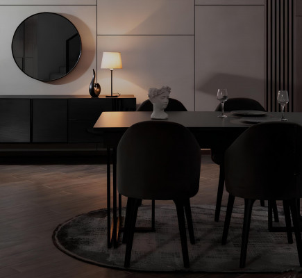 Zwarte Luxueuze Eetkamer Houten Meubels Ontwerper Eettafel Dressoir Stoelen