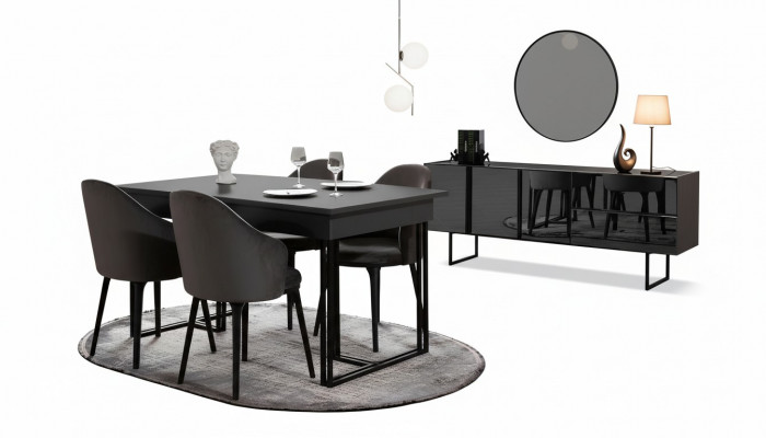 Zwarte Luxueuze Eetkamer Houten Meubels Ontwerper Eettafel Dressoir Stoelen