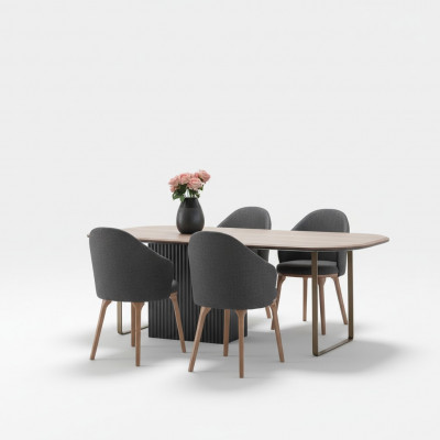 Designer Eetkamerset Moderne Bruine Stoelen Houten Eettafel 5-delige Set
