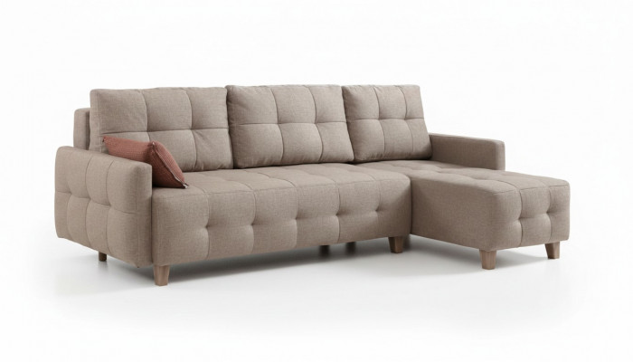 Beige hoekbank gestoffeerde woonlandschap textielbankstel L-vorm set nieuw