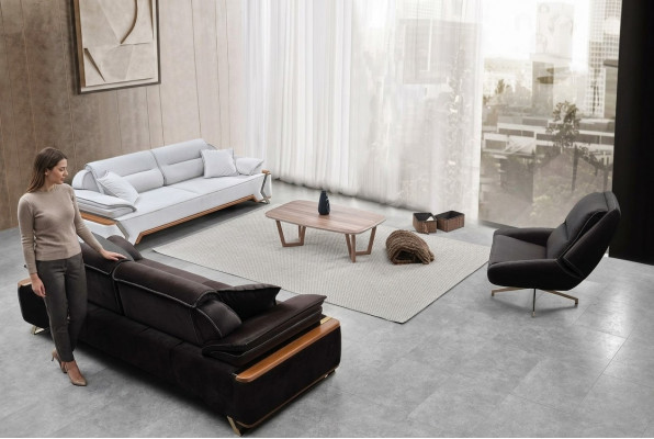 Zwart-witte bankstel 2x driepersoons luxe fauteuil Stijlvolle banken
