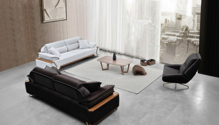 Zwart-witte bankstel 2x driepersoons luxe fauteuil Stijlvolle banken