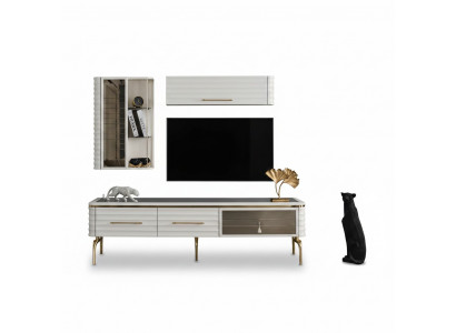 Witte woonwand ontwerper tv-meubel luxe 2x wandkasten moderne meubels