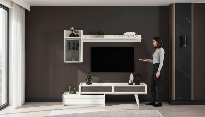 Witte houten woonwand ontworpen wandkast luxe plank Edler tv-kast