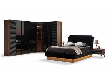 Bruin-zwart slaapkamer set Compleet bed 2x nachtkastjes