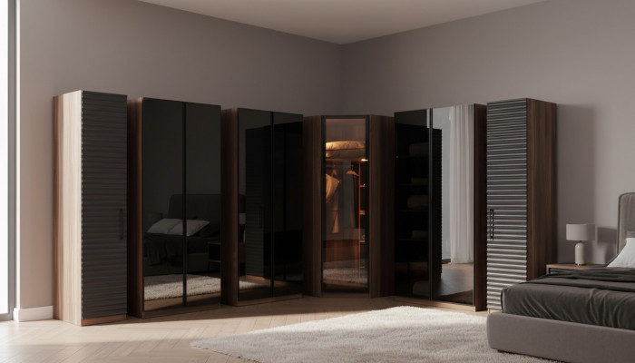 Slaapkamermeubels Moderne hoekkast Luxe houten kledingkast