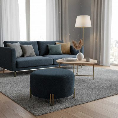 Designer Donkerblauwe Poef Woonkamer Voetenbank Zitmeubels Luxe Meubels