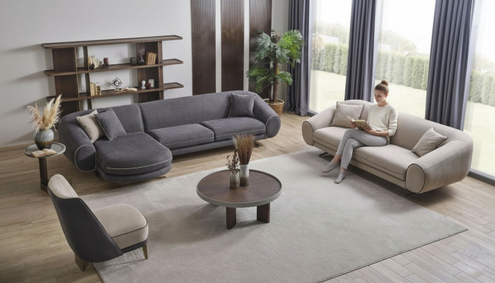Woonkamer luxe set hoekbank L-vorm 3+1 zits salontafel bijzettafel