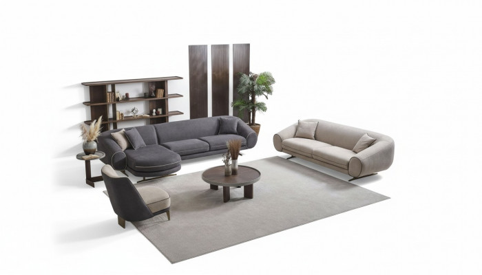 Woonkamer luxe set hoekbank L-vorm 3+1 zits salontafel bijzettafel