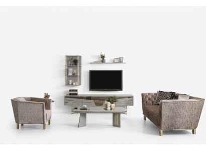 Moderne grijze woonkamerset luxe tv-meubel wandkasten planken