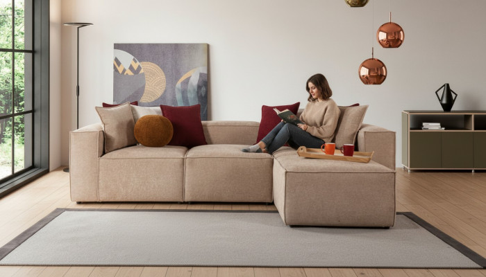 Beige woonkamer Luxe hoekbank L-vorm Bank Bekleding Moderne Banken Nieuw