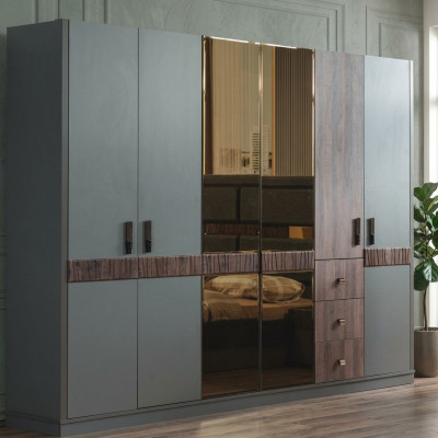 Grijze grote kledingkast slaapkamer houten kasten luxe meubels nieuw