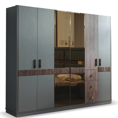 Grijze grote kledingkast slaapkamer houten kasten luxe meubels nieuw