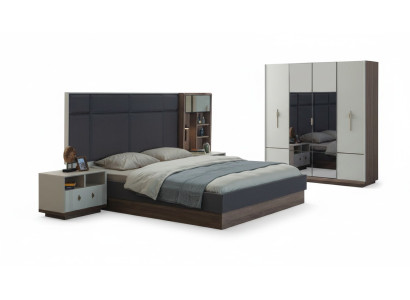 Grijze slaapkamer bed designer set tweepersoonsbed 2x nachtkastjes