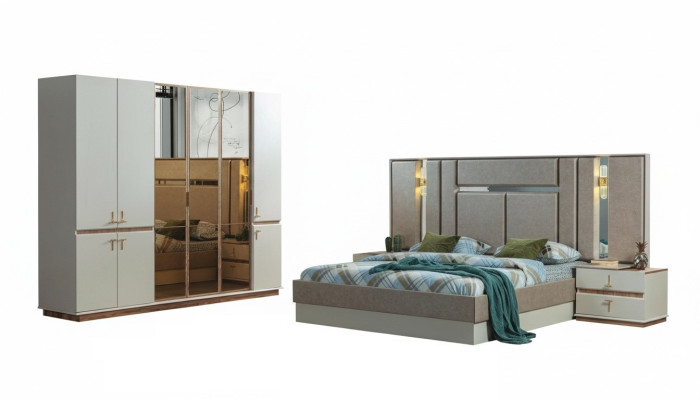 Ontwerpersbed Houten kledingkast Luxe nachtkastjes Slaapkamer set