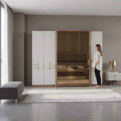 Witte kledingkast Ontwerper Houten kast Slaapkamer Glazen kast
