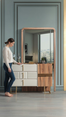 Moderne commode met spiegel, designercommodes slaapkamer set 2-delig