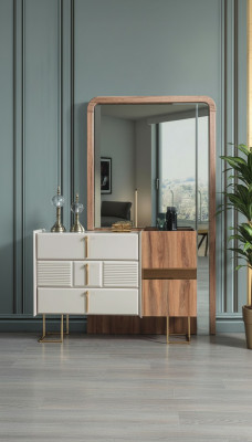 Moderne commode met spiegel, designercommodes slaapkamer set 2-delig