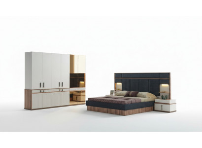 Meubel Luxe Bed 2x Nachttafels Kledingkast Slaapkamer Set
