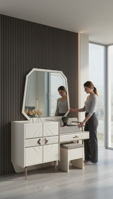 Witte slaapkamer set luxe meubels kaptafel met gestoffeerde kruk