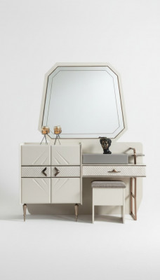 Witte slaapkamer set luxe meubels kaptafel met gestoffeerde kruk