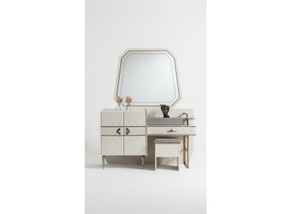 Witte slaapkamer set luxe meubels kaptafel met gestoffeerde kruk