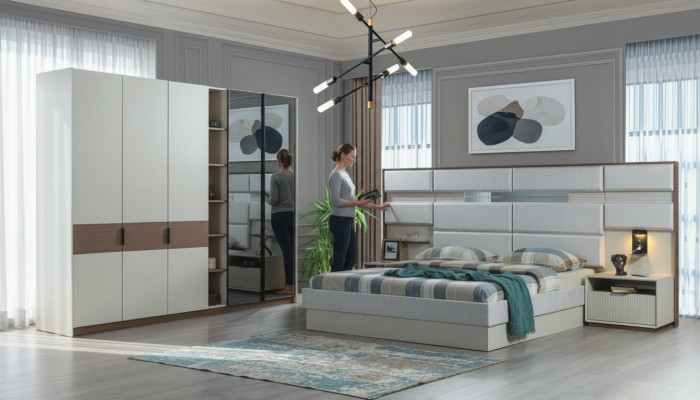Witte slaapkamer set, tweepersoonsbed, nachtkastjes, kledingkast, 4-delige set, nieuw.