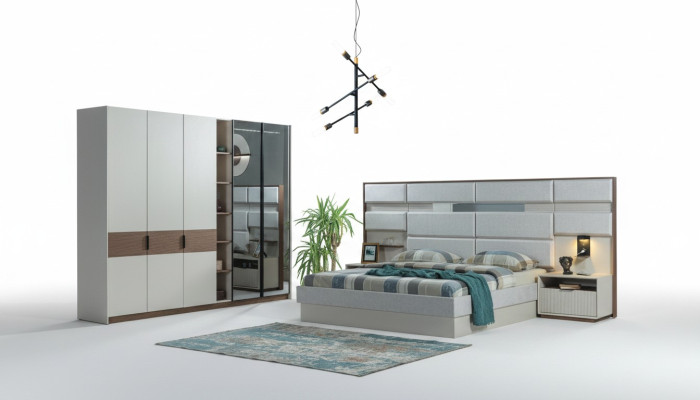 Witte slaapkamer set, tweepersoonsbed, nachtkastjes, kledingkast, 4-delige set, nieuw.