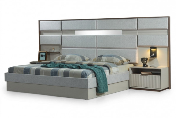 Witte slaapkamer meubels ontwerper tweepersoonsbed luxe 2x houten nachtkastjes