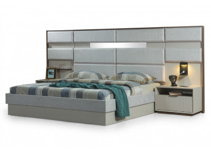 Witte slaapkamer meubels ontwerper tweepersoonsbed luxe 2x houten nachtkastjes