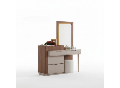 Beige-bruine slaapkamer ladekast met design kaptafel met spiegel 2-delig.