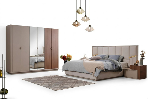 Grote Beige Slaapkamer Set Tweepersoonsbed 2x Nachtkastjes Kast