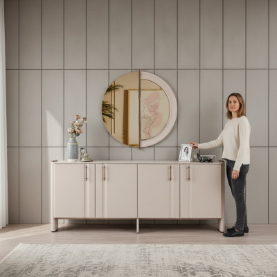 Eetkamer Luxe dressoir Elegante glazen spiegel 2-delige set